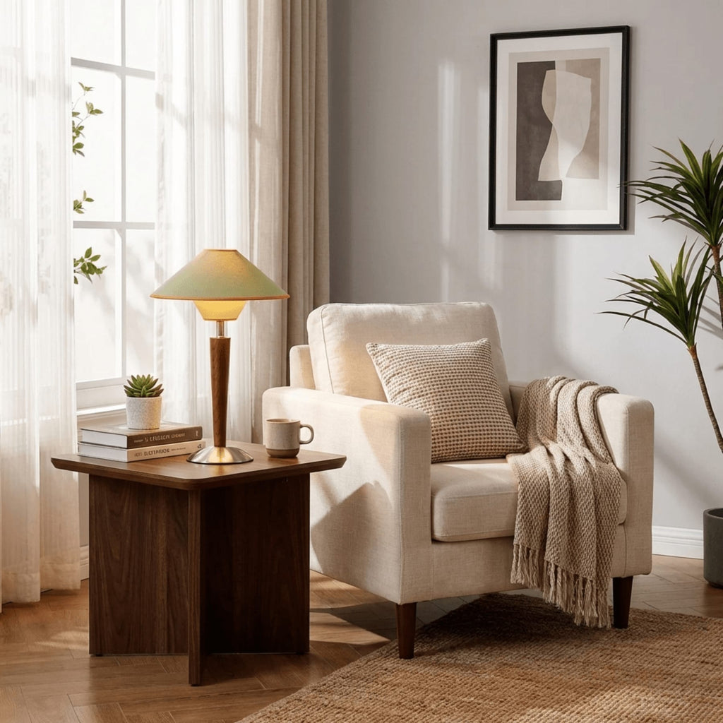 Modern Wood Table Lamp With Fabric Shade for Living Room