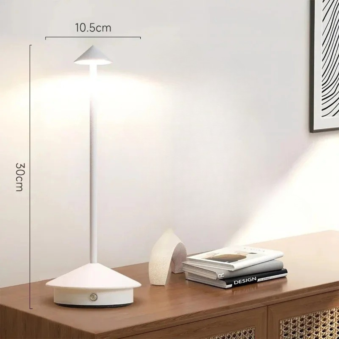 Modern Aluminum Cone LED Rechargeable Table Lamp With Stepless Dimming