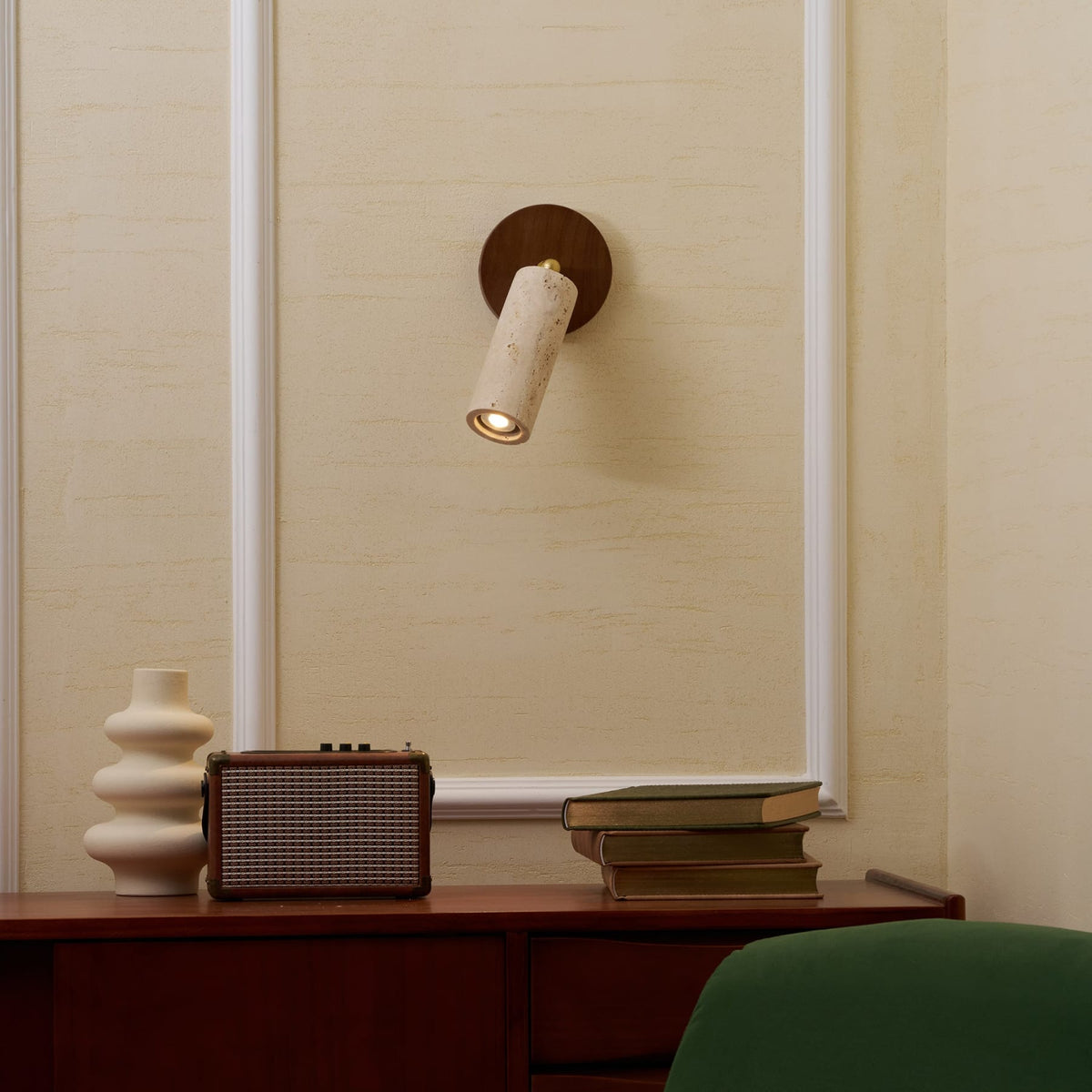 Modern Travertine Wall Sconce With Warm LED Glow