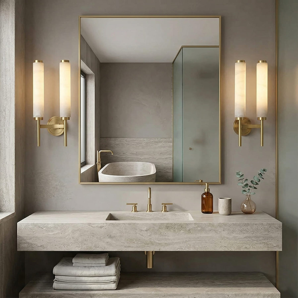 Modern Metal and Faux Alabaster Wall Sconce for Living Room