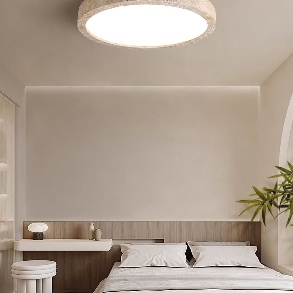 Modern Travertine Flush Mount Ceiling Light With Slim Profile