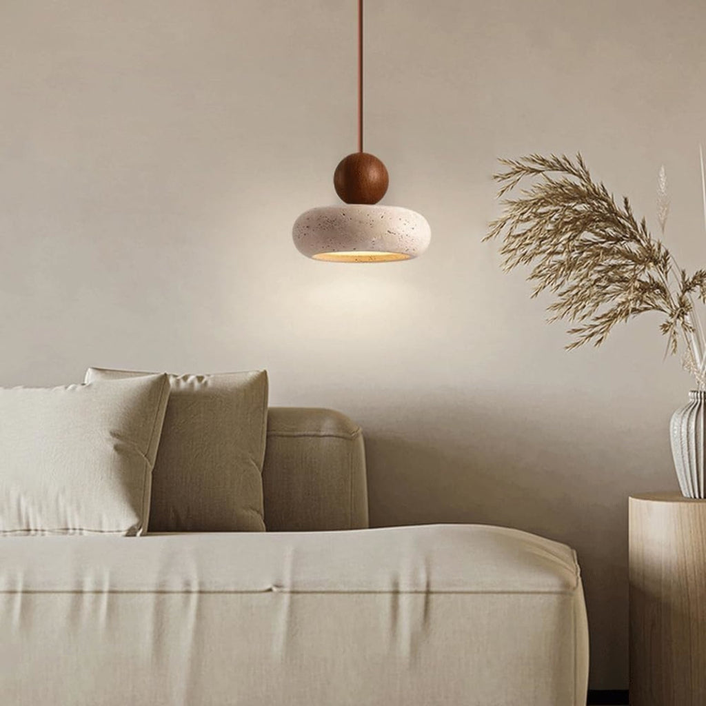 Modern Wood And Concrete Pendant Light With Warm LED Glow