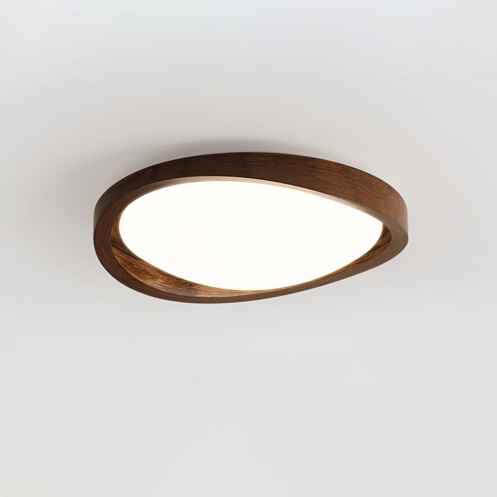 Modern Wood-Effect Fabric Flush Mount Ceiling Light With Tri-Color Glow