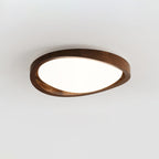 Modern Wood-Effect Fabric Flush Mount Ceiling Light With Tri-Color Glow