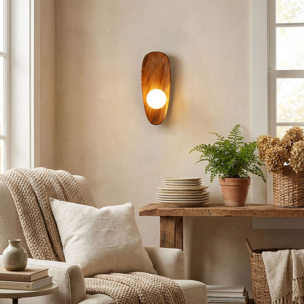 Modern Wood and Glass Wall Sconce for Living Room