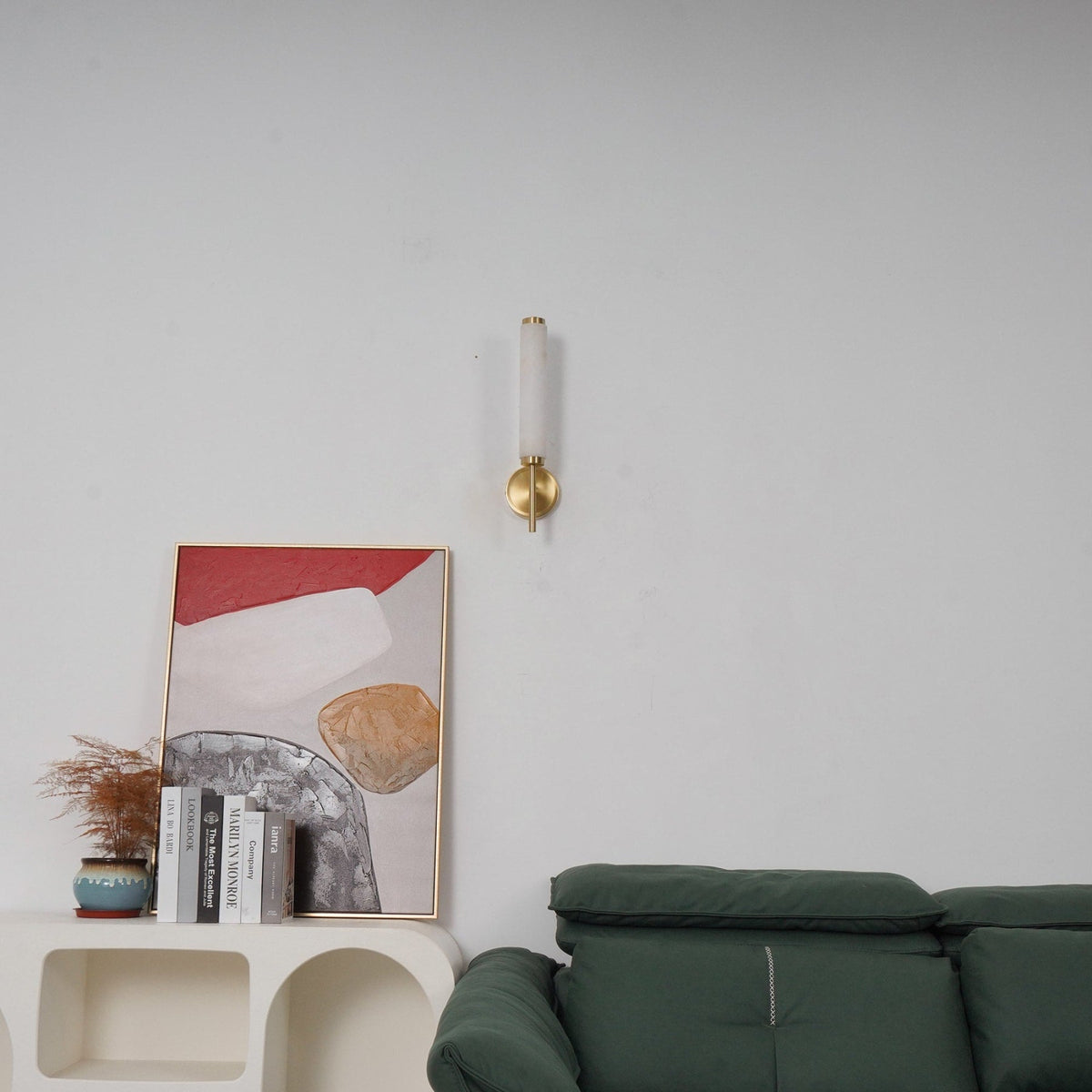 Modern Metal and Faux Alabaster Wall Sconce for Living Room