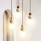Minimalist Travertine and Wood Pendant Light for Dining Rooms