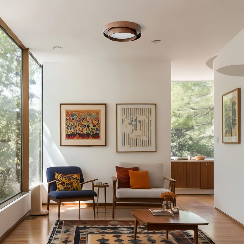 Scandinavian Wood Flush Mount Ceiling Light for Living Room