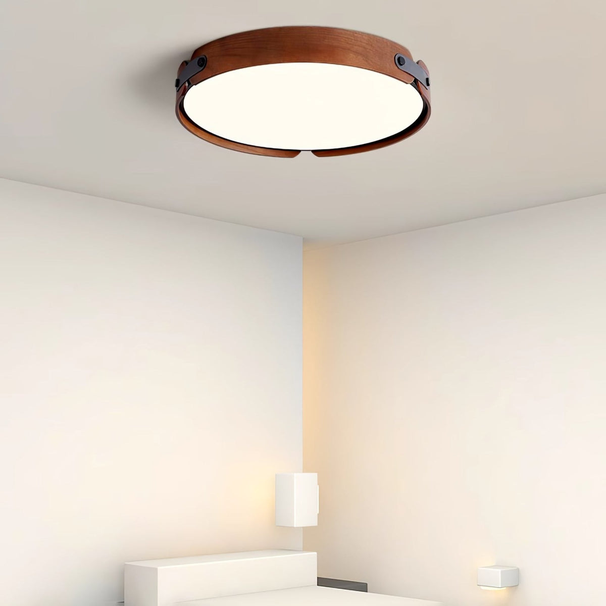 Scandinavian Wood Flush Mount Ceiling Light With Slim Low-Profile Design