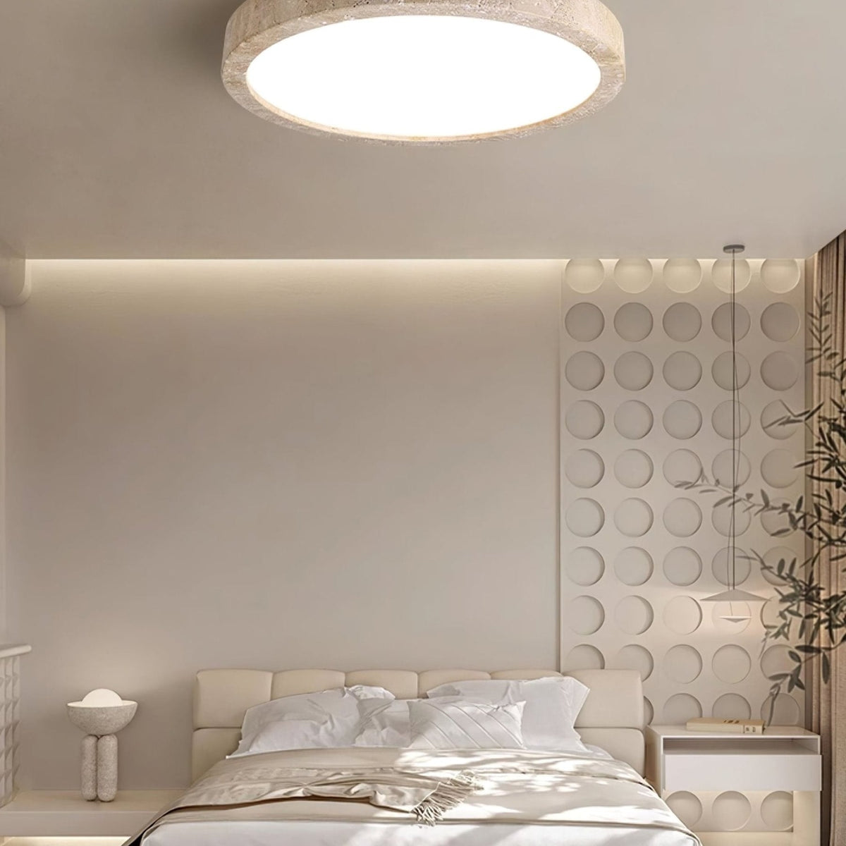 Modern Travertine Flush Mount Ceiling Light With Slim Profile