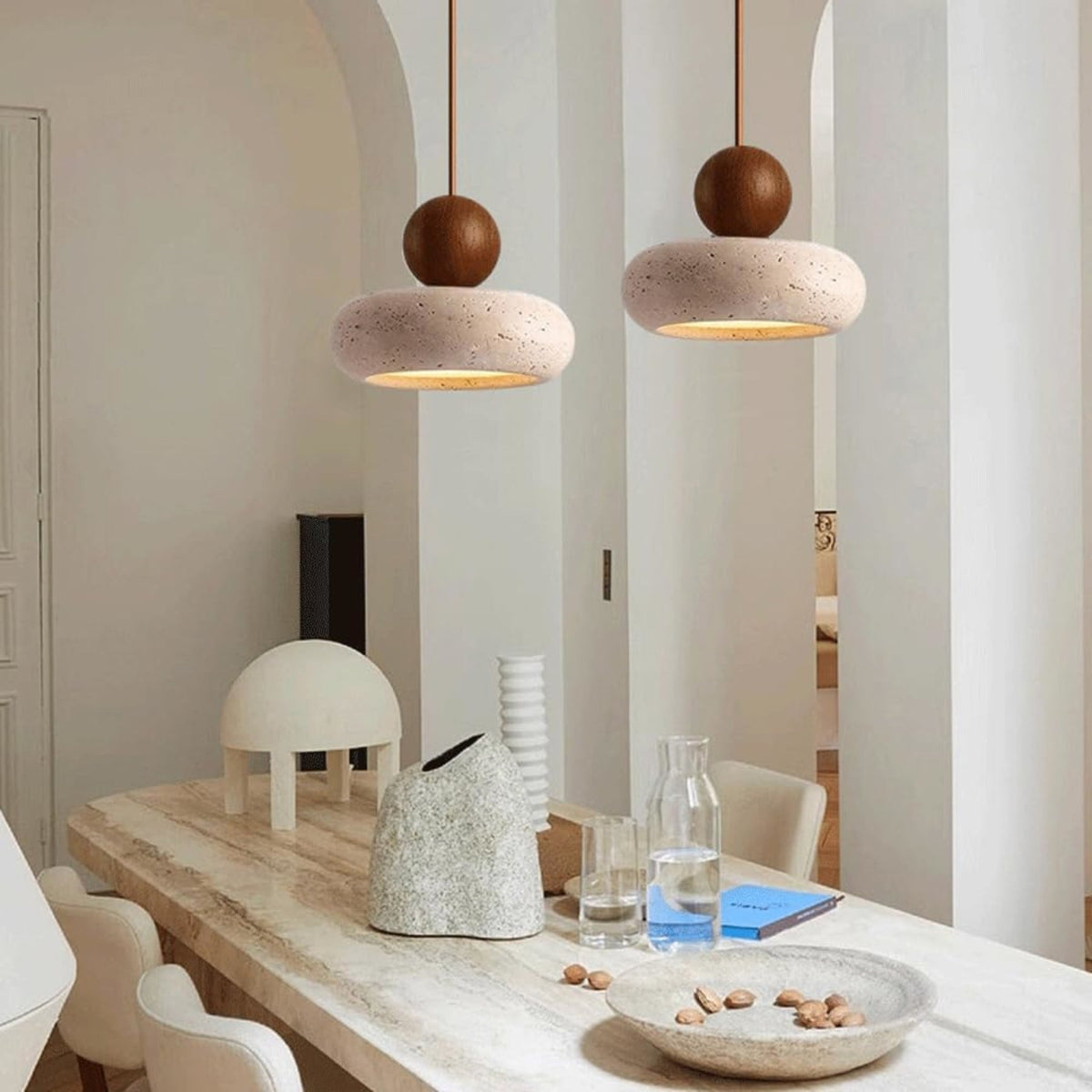 Modern Wood And Concrete Pendant Light With Warm LED Glow