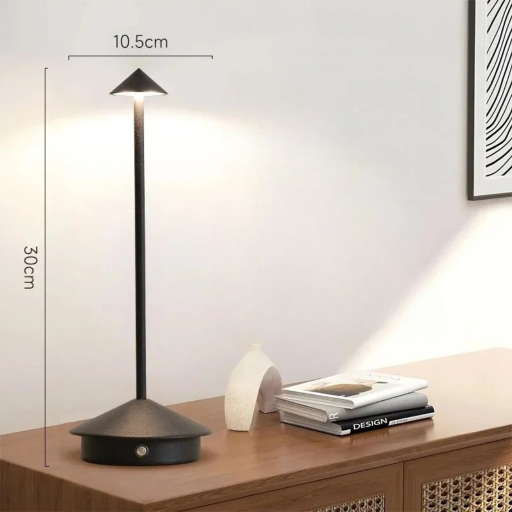 Modern Aluminum Cone LED Rechargeable Table Lamp With Stepless Dimming