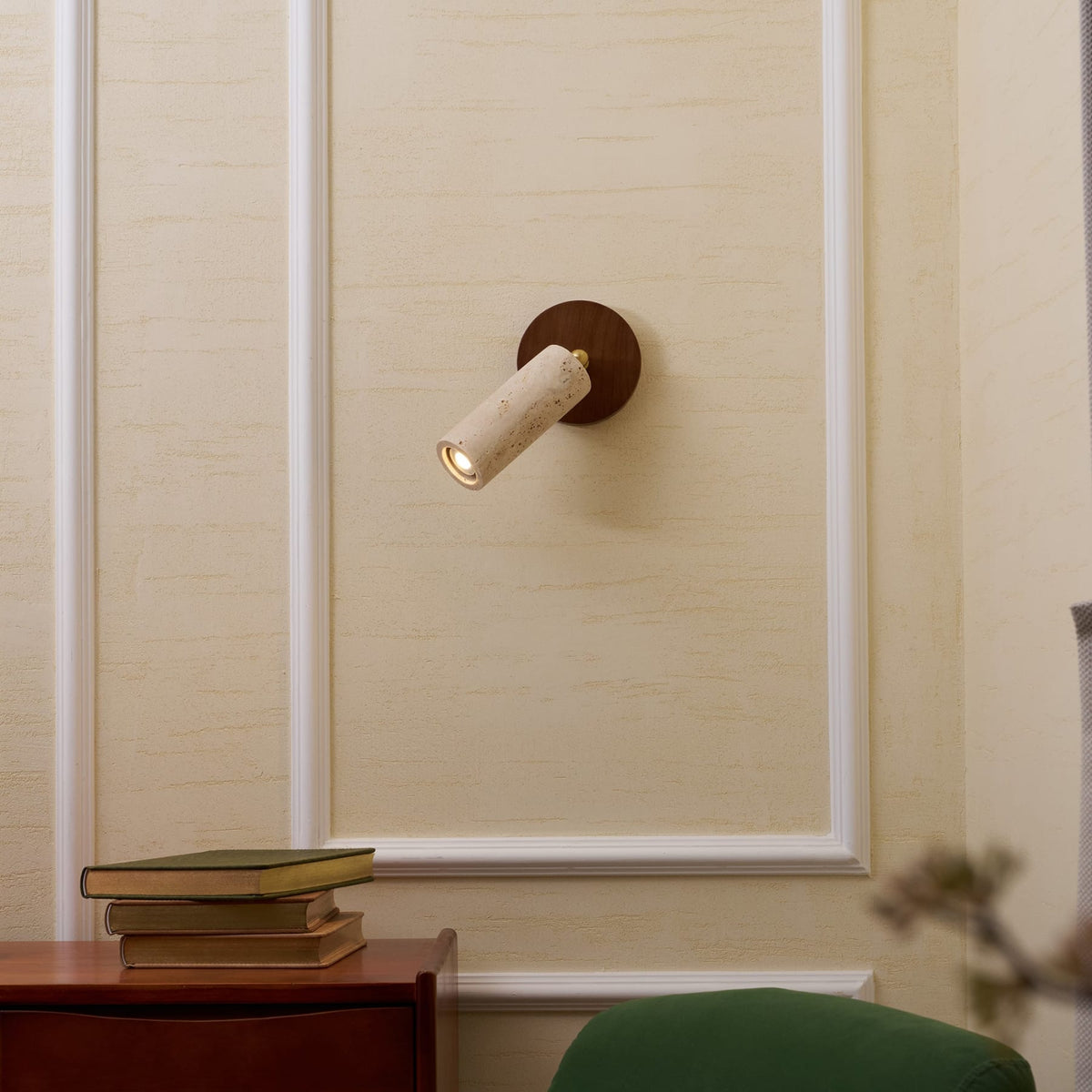 Modern Travertine Wall Sconce With Warm LED Glow