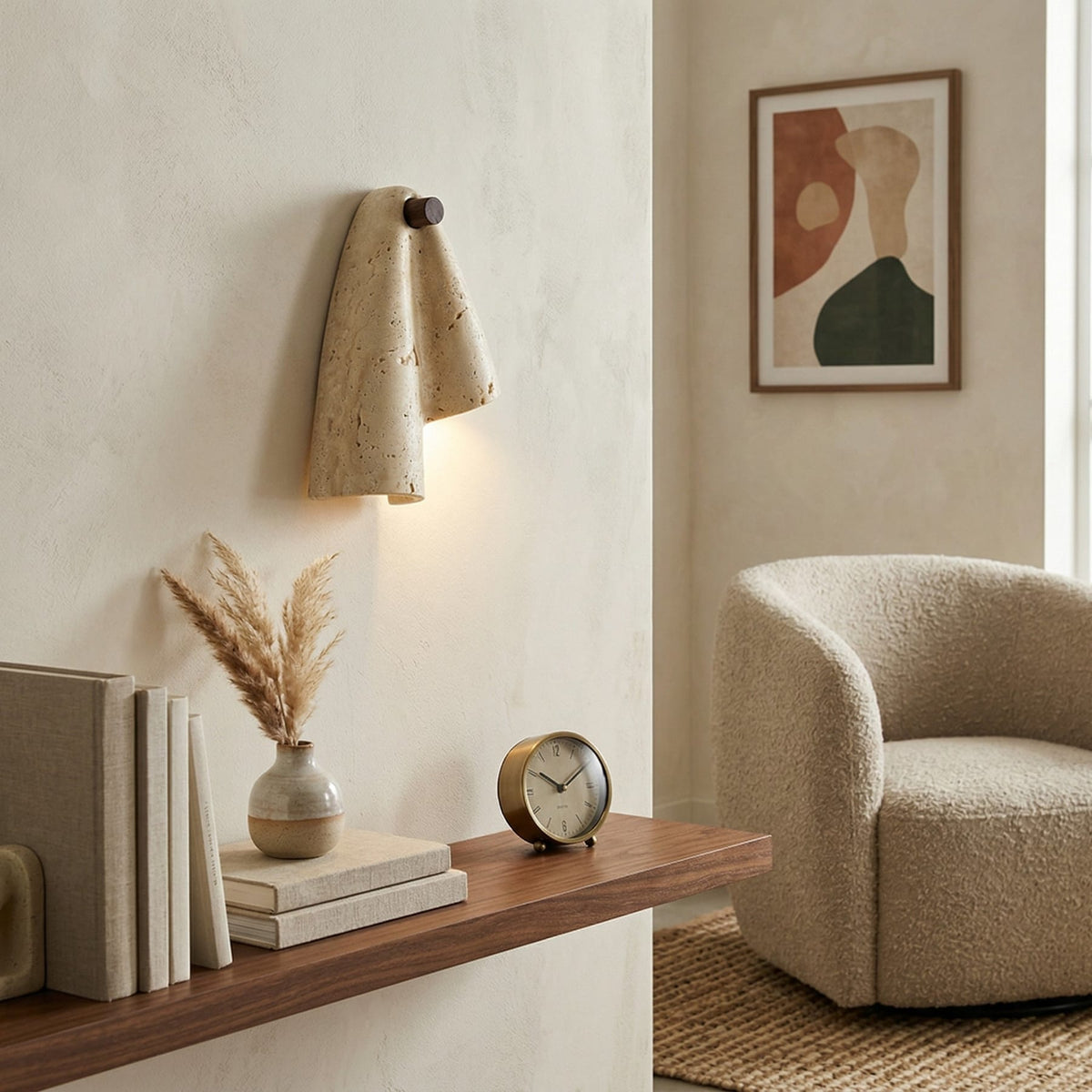 Modern Travertine Wall Sconce With Warm LED Glow