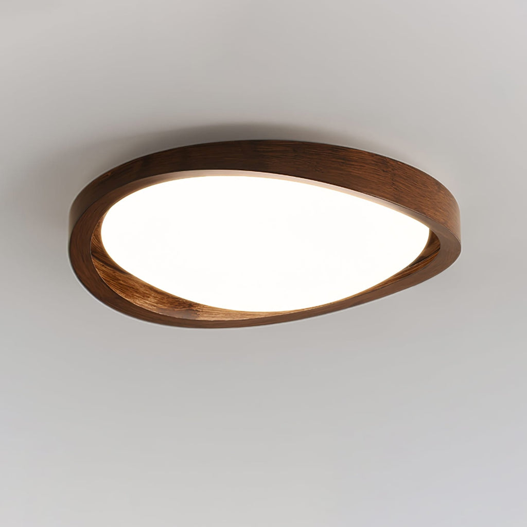 Modern Wood-Effect Fabric Flush Mount Ceiling Light With Tri-Color Glow