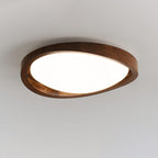 Modern Wood-Effect Fabric Flush Mount Ceiling Light With Tri-Color Glow