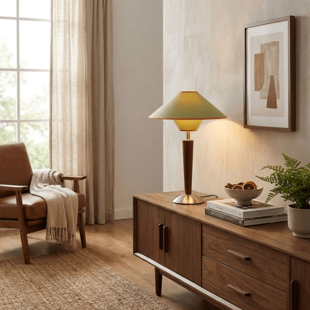 Modern Wood Table Lamp With Fabric Shade for Living Room