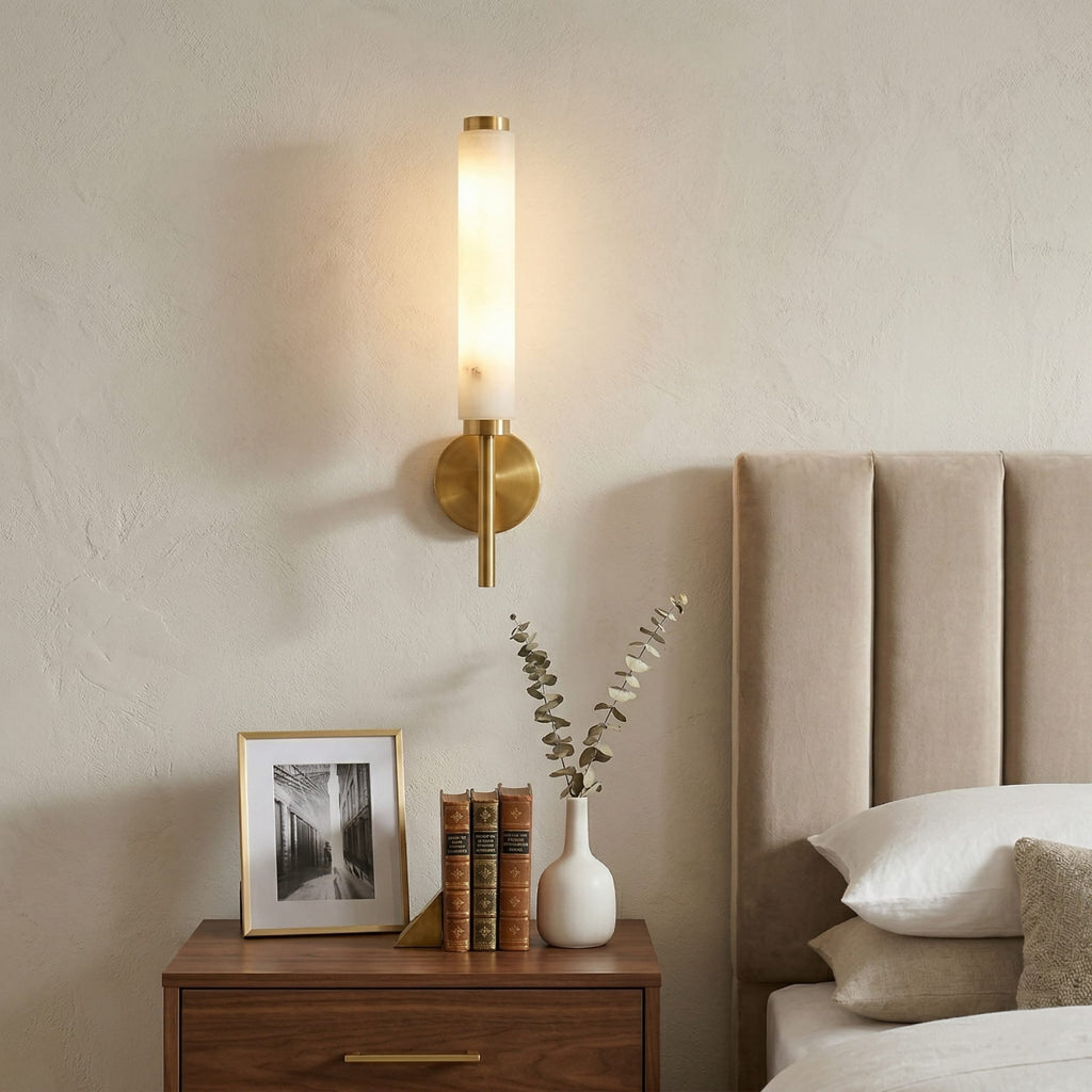 Modern Metal and Faux Alabaster Wall Sconce for Living Room