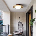 Modern Travertine and Wood Semi-Flush Ceiling Light With Warm LED Glow