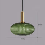 Ribbed Glass Pendant Lights With Metal Tube Fitting
