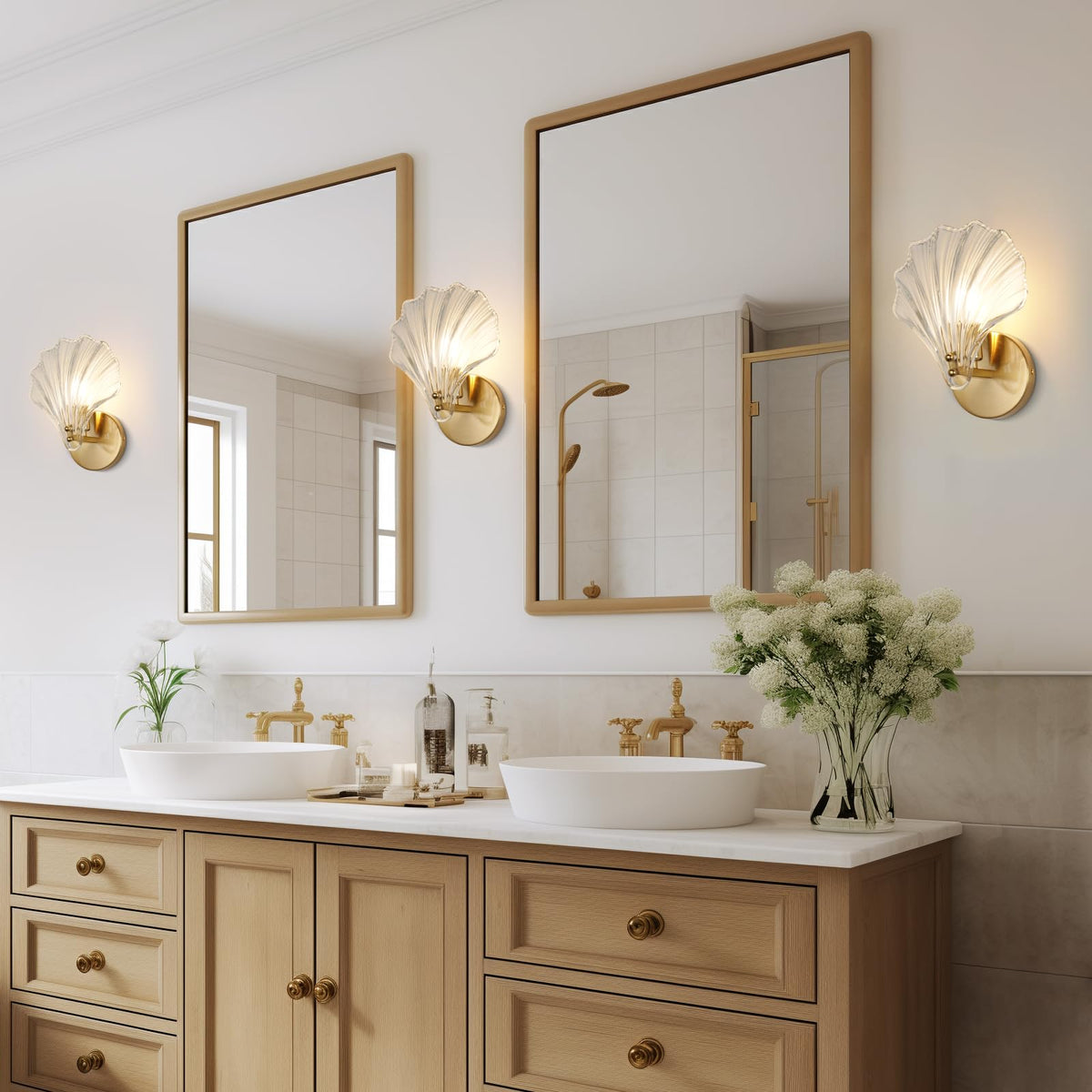 Brass And Glass Seashell Wall Sconce With E12 Bulb Base