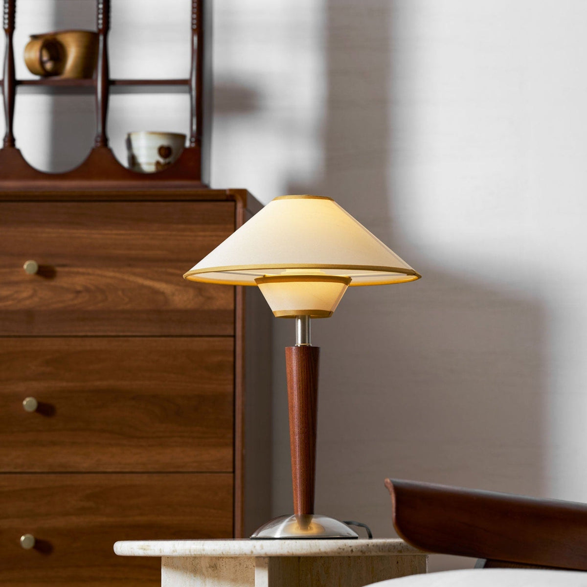 Modern Wood Table Lamp With Fabric Shade for Living Room