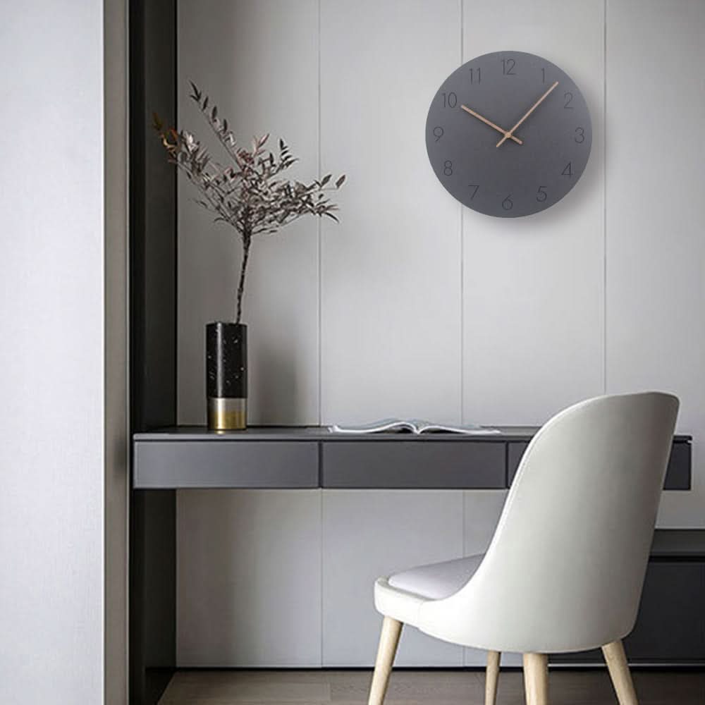 Silent Wall Clock Nordic Minimalist Non-Ticking MDF Wall Clock with Walnut Wood Hands Modern Round Clock for Living Room | Kitchen and Office