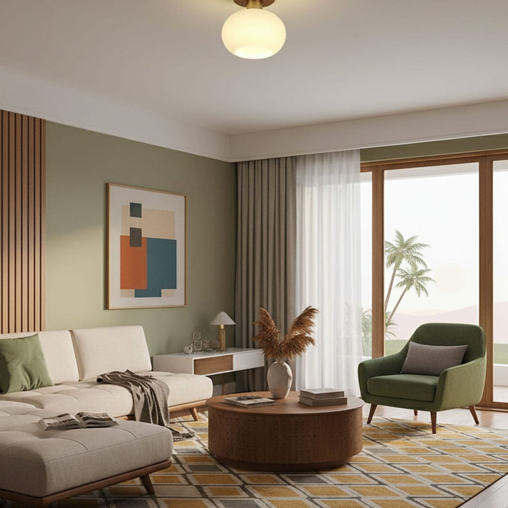 Modern Solid Wood Semi-Flush Ceiling Light for Living Room