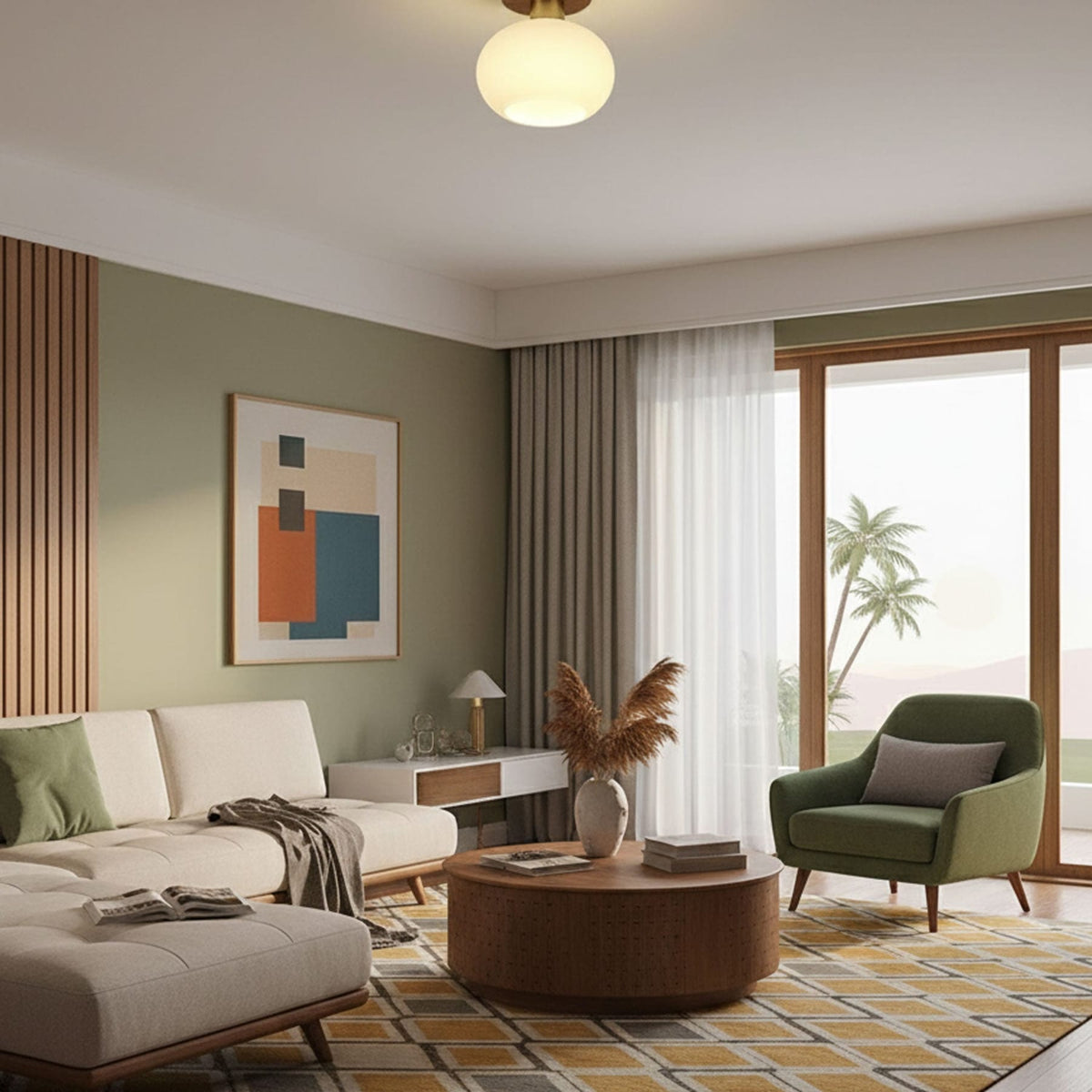 Modern Solid Wood Semi-Flush Ceiling Light for Living Room