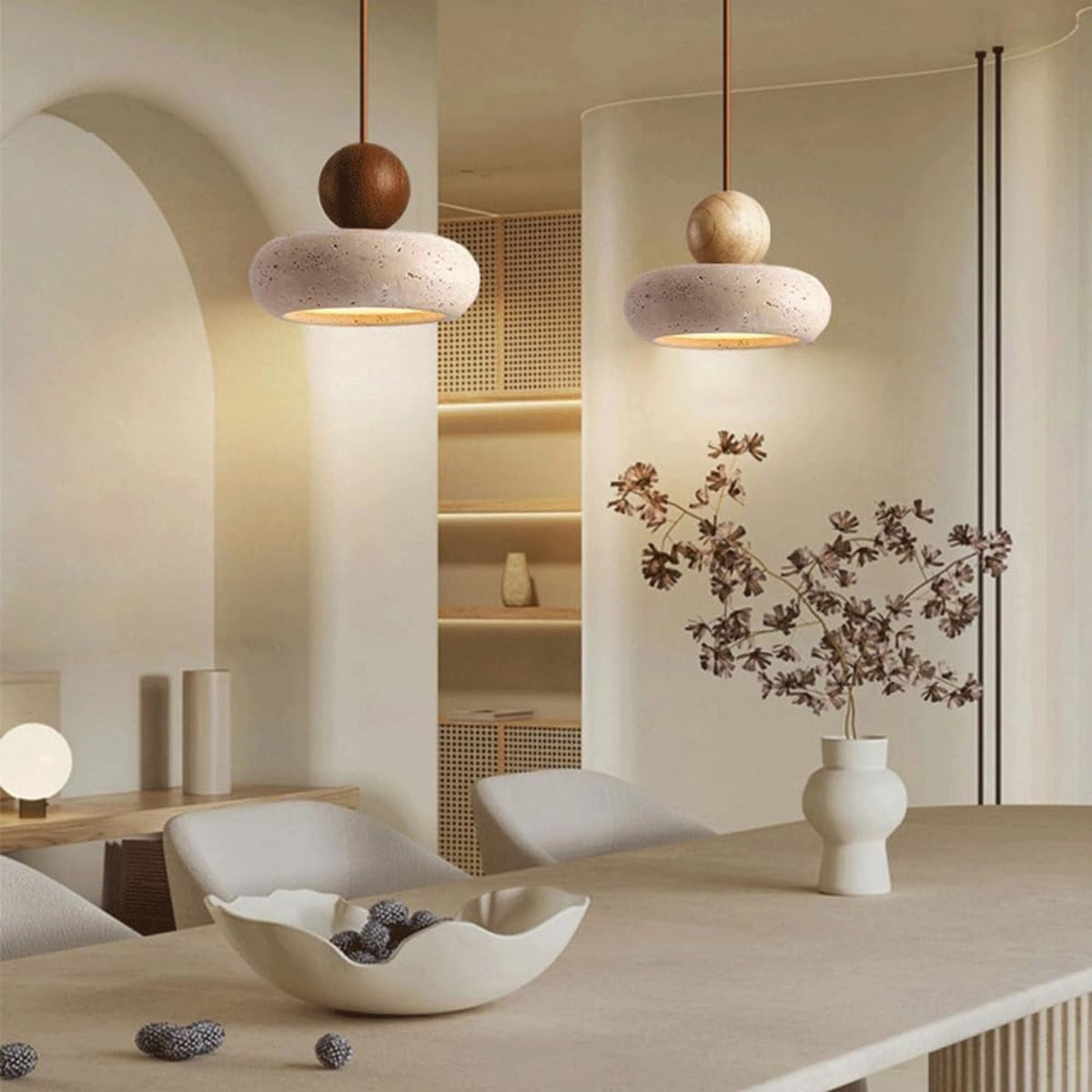 Modern Wood And Concrete Pendant Light With Warm LED Glow