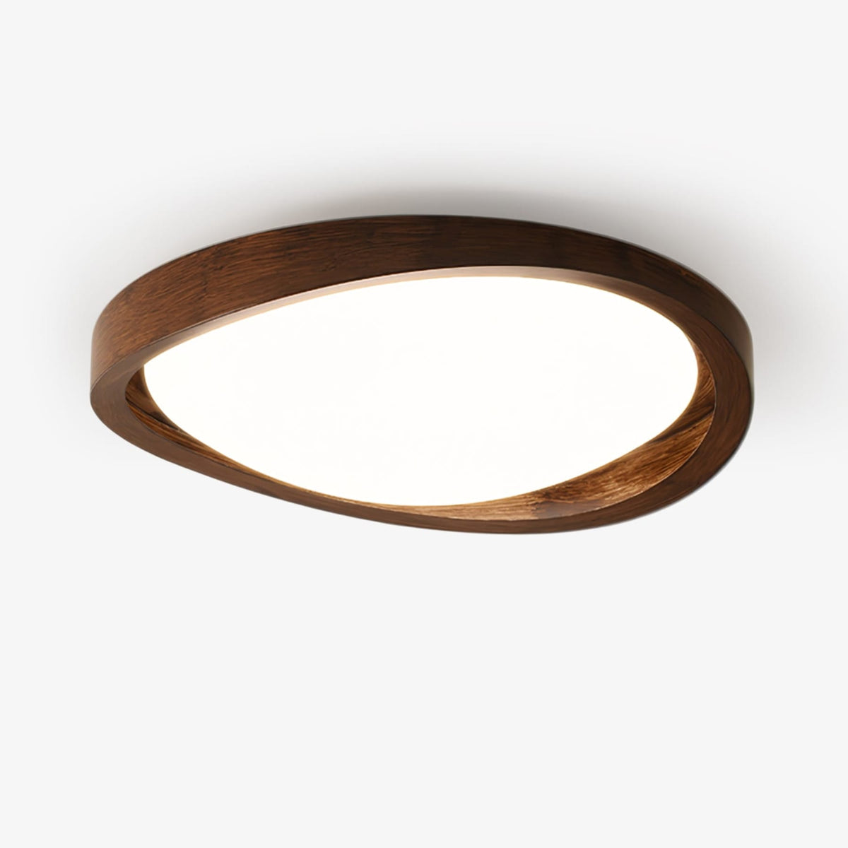 Modern Wood-Effect Fabric Flush Mount Ceiling Light With Tri-Color Glow
