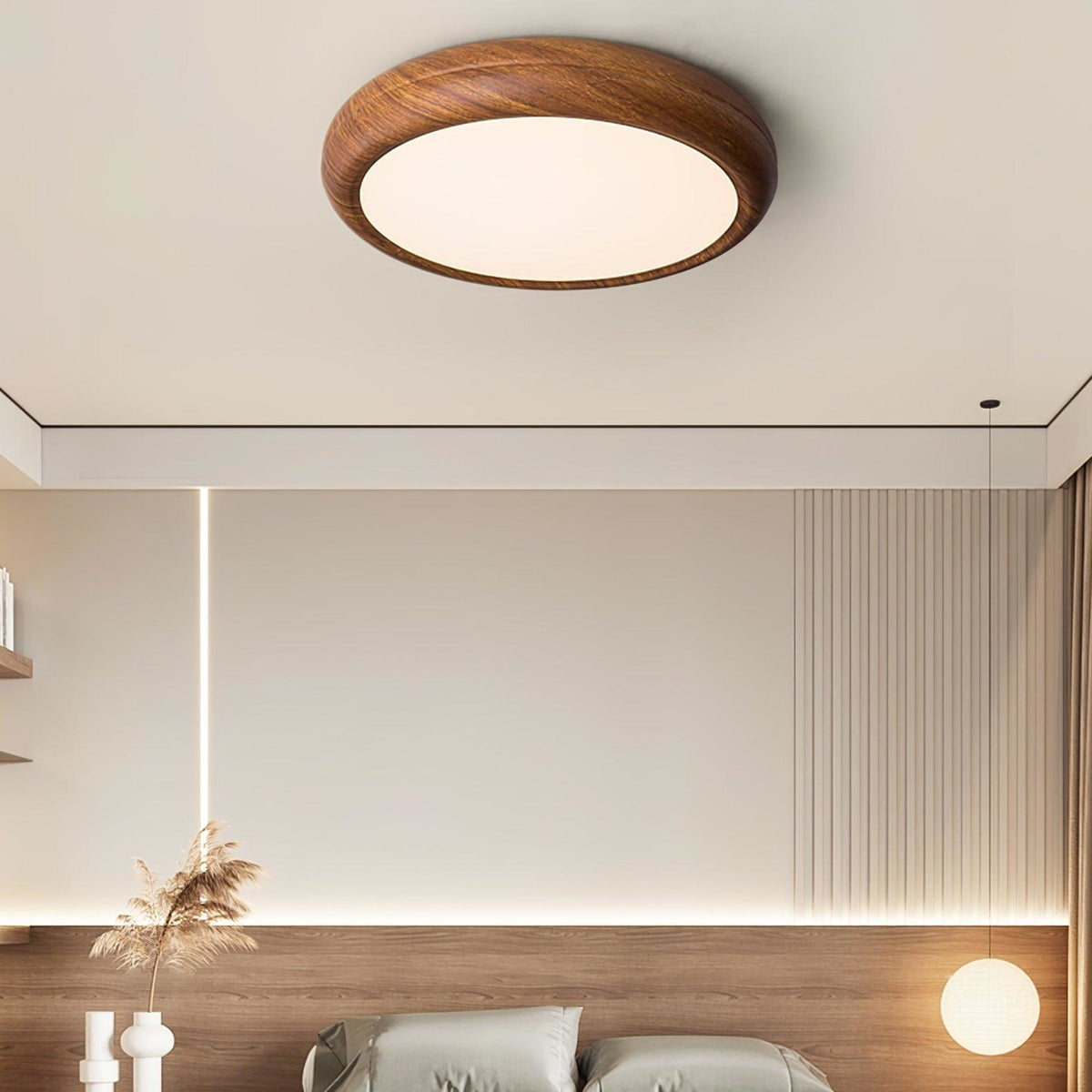 Scandinavian Wood Flush Mount Ceiling Light for Living Room