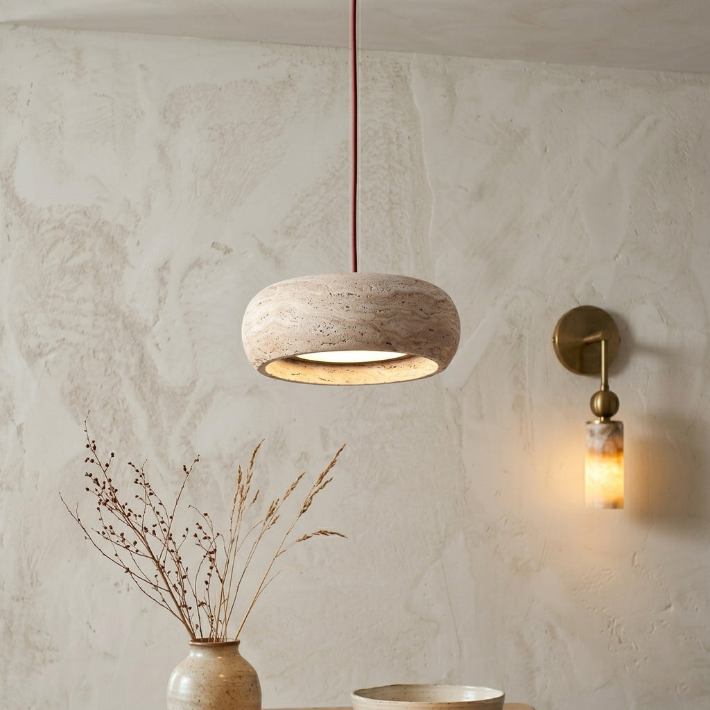 Modern Travertine Stone Pendant Light With Dimmable Remote Control