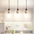 Minimalist Travertine and Wood Pendant Light for Dining Rooms