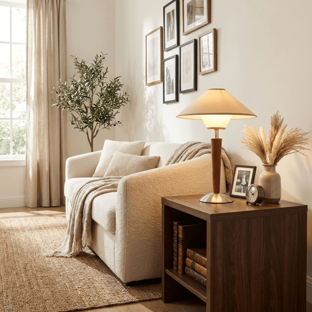 Modern Wood Table Lamp With Fabric Shade for Living Room