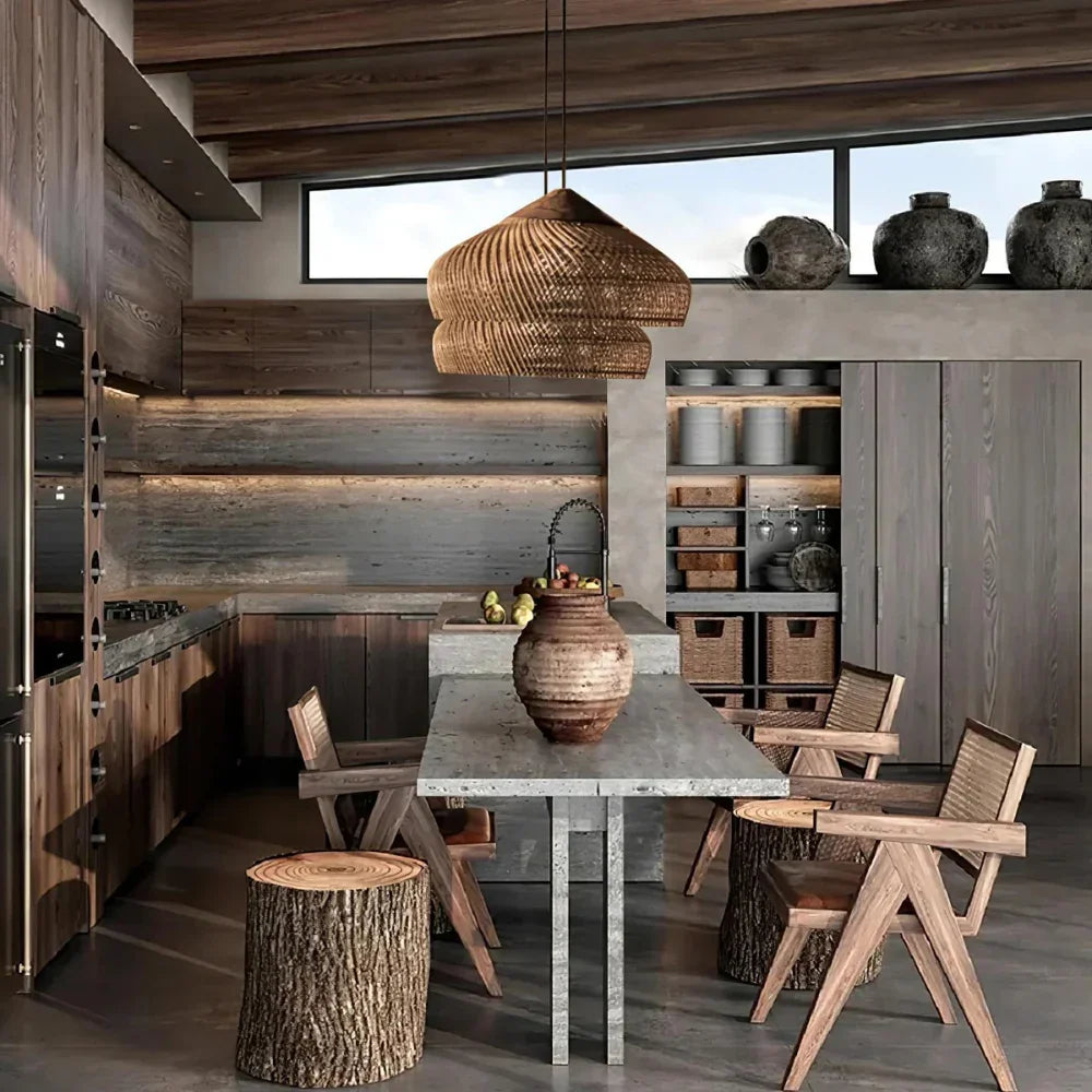 Bohemian Rattan Pendant Light With Woven Dome Shade