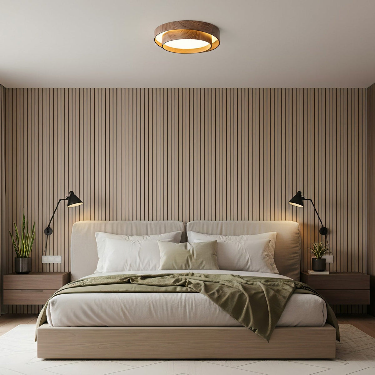 Scandinavian Wood Flush Mount Ceiling Light for Living Room