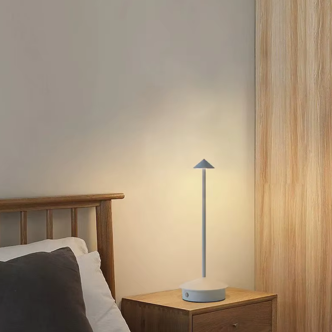 Modern Aluminum Cone LED Rechargeable Table Lamp With Stepless Dimming