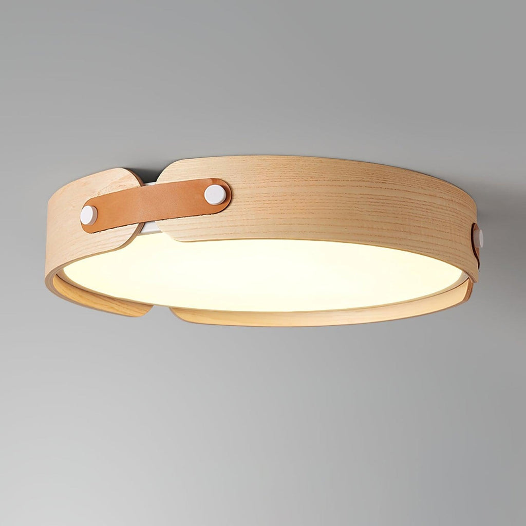 Scandinavian Wood Flush Mount Ceiling Light With Slim Low-Profile Design
