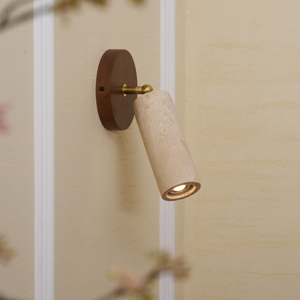 Modern Travertine Wall Sconce With Warm LED Glow