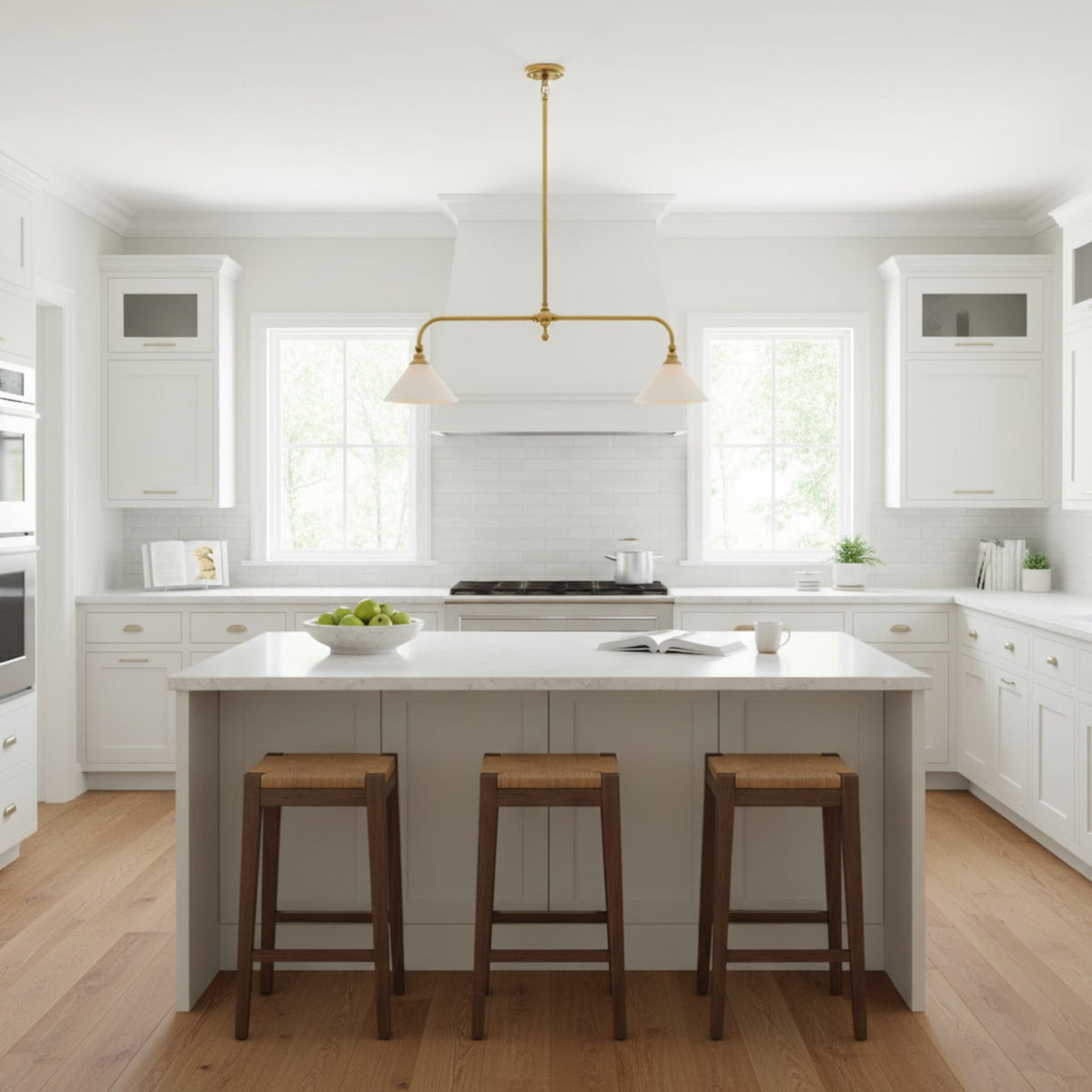 Modern Brass Pendant Light With Ceramic Shades for Dining Room
