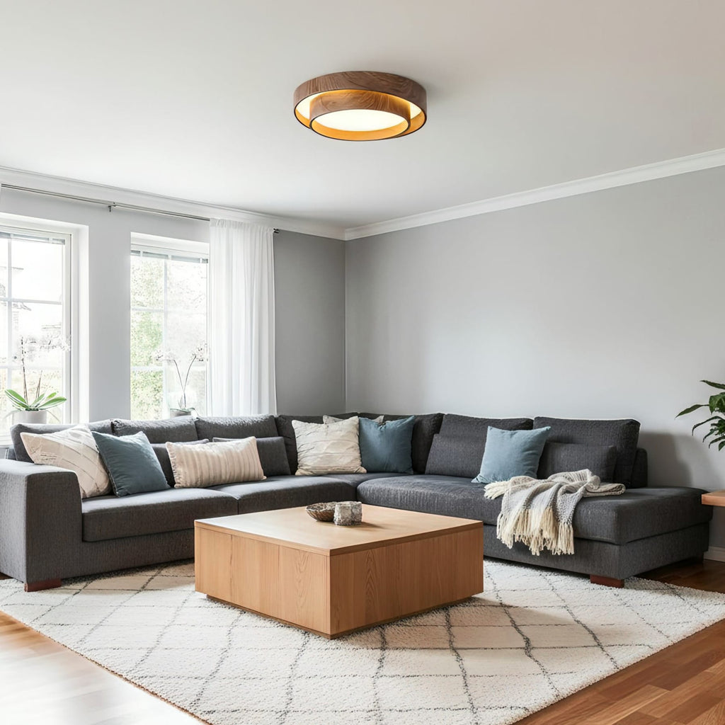 Scandinavian Wood Flush Mount Ceiling Light for Living Room