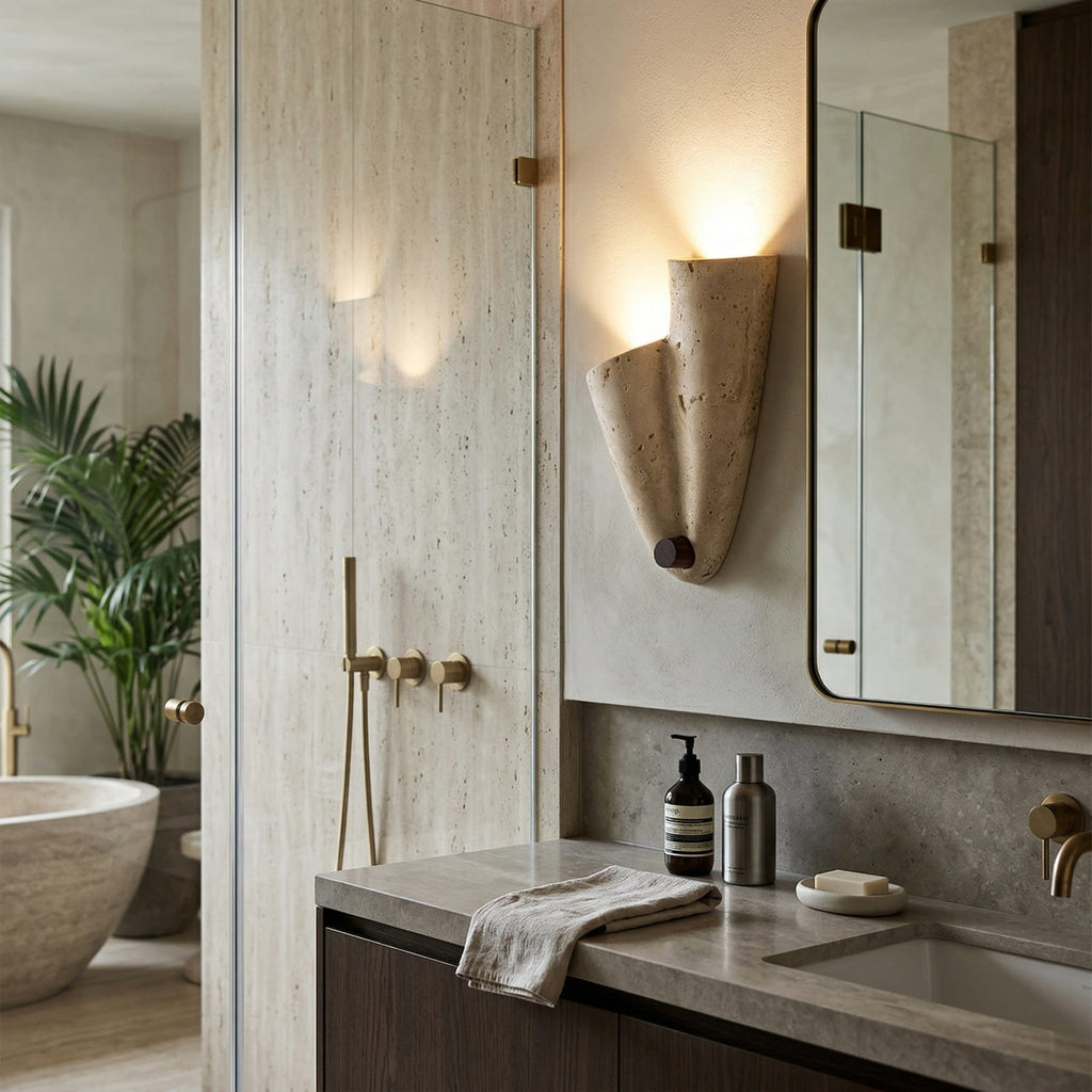 Modern Travertine Wall Sconce With Warm LED Glow