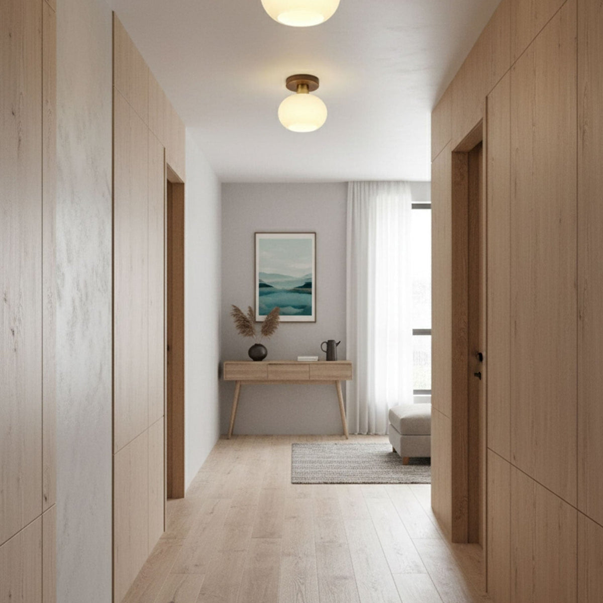 Modern Solid Wood Semi-Flush Ceiling Light for Living Room