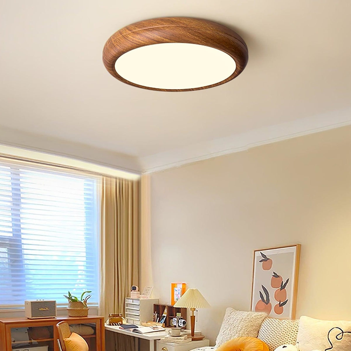 Scandinavian Wood Flush Mount Ceiling Light for Living Room