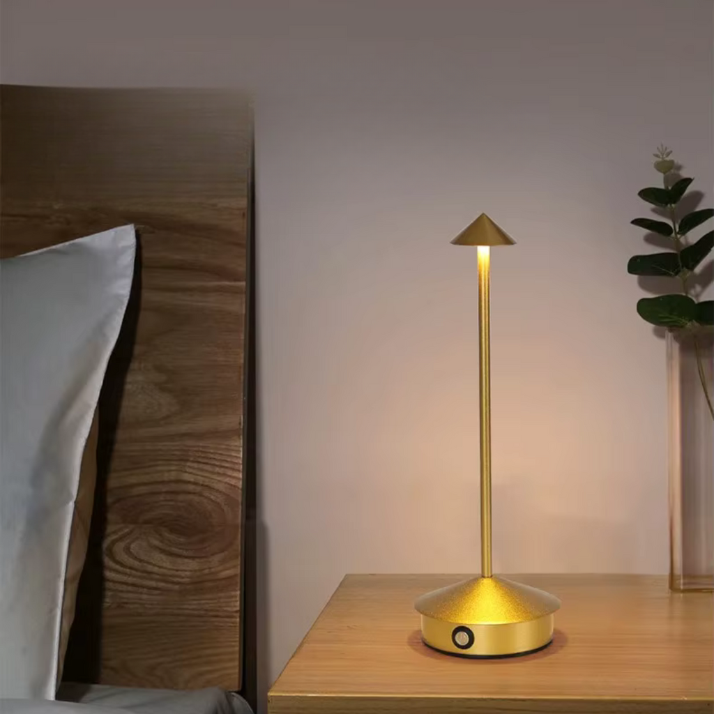 Modern Aluminum Cone LED Rechargeable Table Lamp With Stepless Dimming