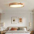 Scandinavian Wood Flush Mount Ceiling Light With Slim Low-Profile Design
