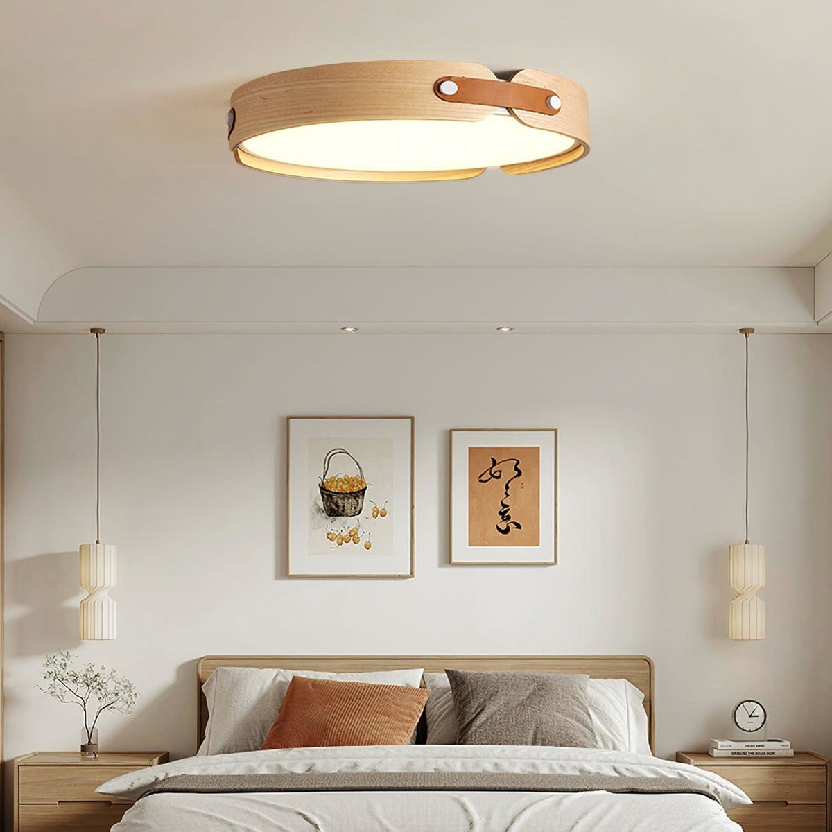 Scandinavian Wood Flush Mount Ceiling Light With Slim Low-Profile Design