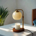 Modern Wood And Glass Table Lamp With Warm LED Glow