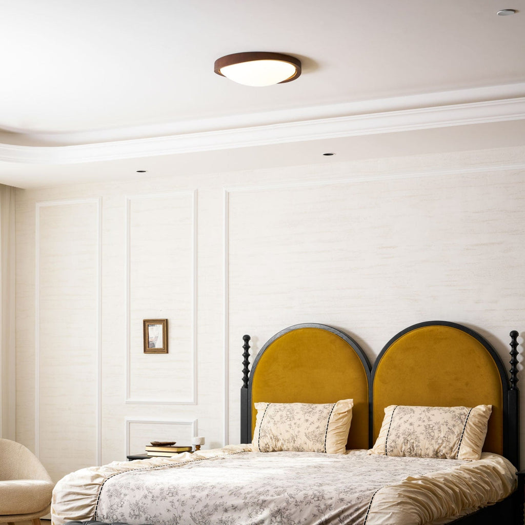 Modern Wood-Effect Fabric Flush Mount Ceiling Light With Tri-Color Glow